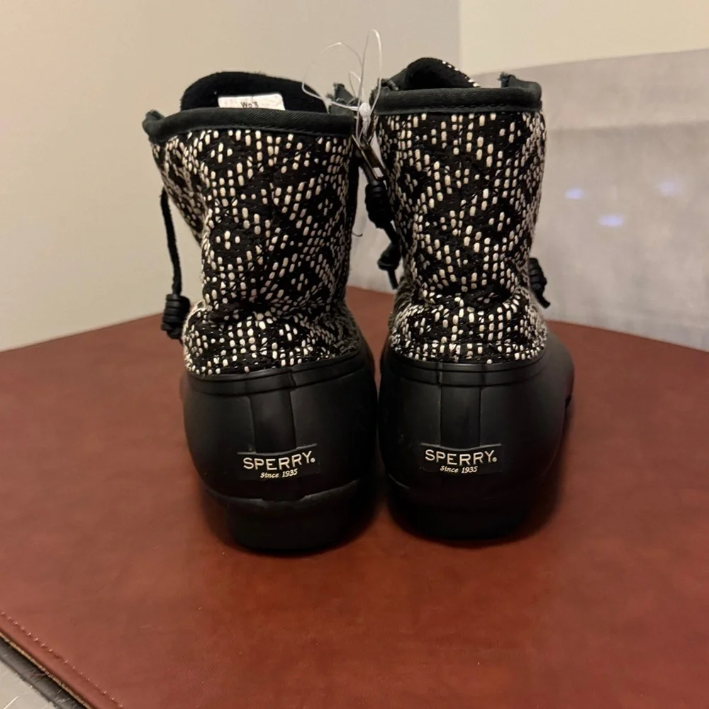 Sperry Black and White Patterned Winter Boots